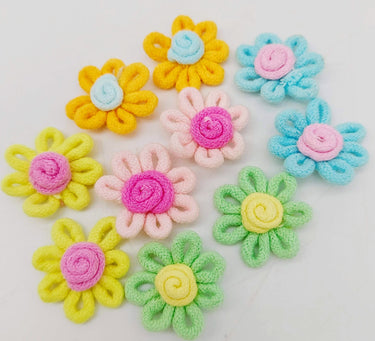 Green and Yellow Floral Applique, Flower Motifs x 5